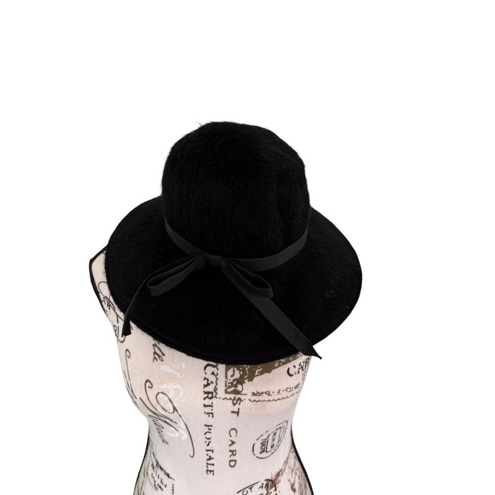 Glenover Henry Pollak Mohair Hat Women Black Vintage 50/60s Wide Brim Ribbon Bow